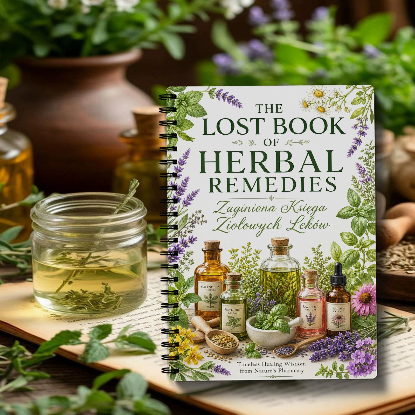Herbal Wellness - Kräuterheilmittel Spiralnotizbuch Polnische Ausgabe Notizbuch für